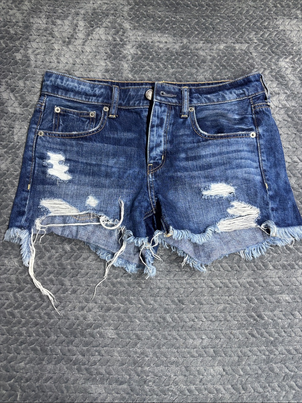 American Eagle Outfitters Distressed Dark Blue Denim Cutoff Shorts